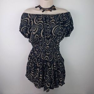 DUNIA MODERN ART GRAPHIC Tattered-Hem Figure-Forming Off Shoulder Mini Dress Top